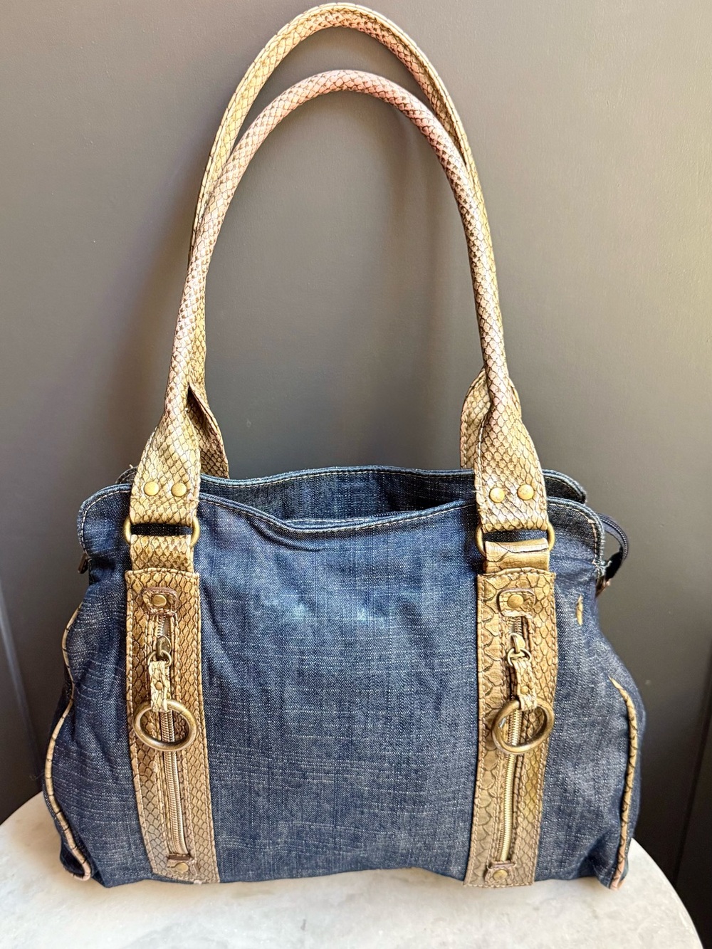 Vintage Nine & Co. Y2K
Denim & Snakeskin Satchel Bag